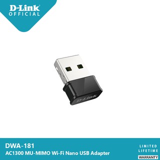 D-Link DWA-181 AC1300 MU-MIMO Wi-Fi Nano USB Adapter ตัวรับสัญญาณ Wi-Fi แบบ Dual Band ขนาดเล็กพกพาสะดวก [ประกันศูนย์ไทย]