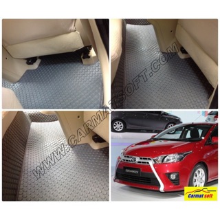 พรมปูพื้นรถยนต์ Yaris 2013-2016 ลายกระดุม สีเทาเต็มคัน 10 ชิ้น(พื้นเรียบ+กันสึก)