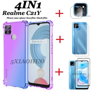 (4 in 1) Realme C21Y C25Y C25S C25 8 X3 SuperZoom ฟิล์มกระจกนิรภัย + ฟิล์มกันรอย +ฟิล์มป้องกันเลนส์ สำหรับ + เคสโทรศัพท์