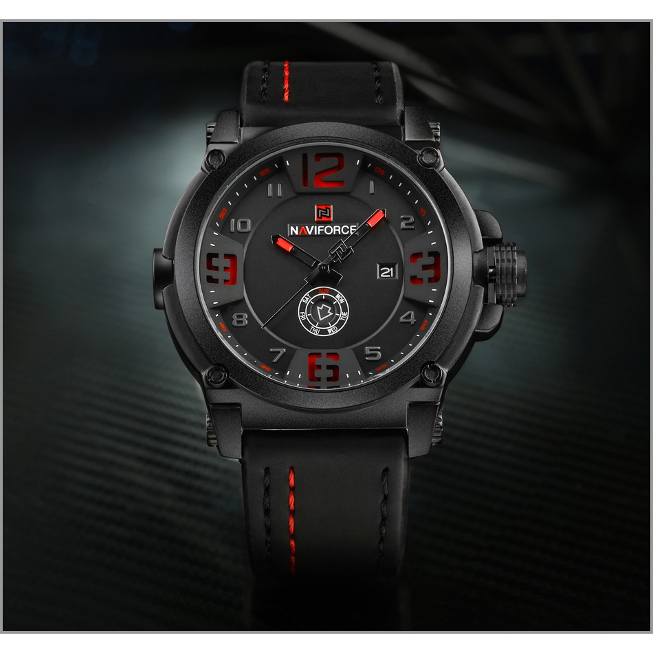 นาฬิกา NAVIFORCE รุ่น NF9099 B/R/B สีดำแดง สายหนัง รับประกัน 1ปี ของแท้ 100%