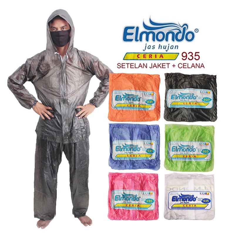 Ellondo RAINCOAT ร่าเริง 935 เสื้อกันฝน JACKET PANTS / เสื้อกันฝนยางผู้ชายพลาสติกผู้ใหญ่ Poncho ผู้ห