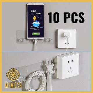 MIMOSA (10 ชิ้น) Plug Holder ที่แขวนหัวปลั๊ก ที่จัดระเบียบหัวปลั๊กไฟ ไม่ต้องเจาะ กาวนาโน ลอกออกได้