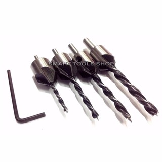 POWERชุดดอกสว่านเจาไม้พร้อมทำเตเปอร์ 4 ชิ้น Countersink Drill Bit Set Screw Woodworking 3-6mm