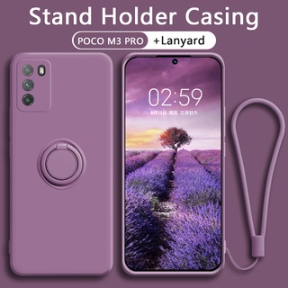 เคส POCO M3 PRO 5G X3 โทรศัพท์มือถือซิลิโคนสีพื้นพร้อมแหวนตั้งได้สําหรับ พร้อมสายห้อยมือถือ