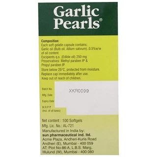 Garlic Pearls น้ำมันกระเทียมสกัด 100 เม็ด หมดอายุ 30/07/2027 ลดไขมัน บำรุงหัวใจ หลอดเลือด