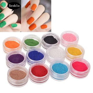 Sk☀ผงกํามะหยี่ สําหรับตกแต่งเล็บ 12 สี