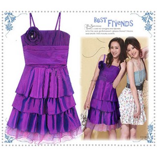 CLEARANCE! ชุดเดรสราตรี ผ้าไหมคอตตอน มีสายผูกโบว์หลัง สีม่วง e272 dress