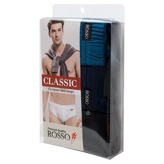 รอซโซ่ คลาสสิค กางเกงในชายบิกินี่หุ้มยาง สีเข้ม ขนาด L (2224D) 3 ตัว ชุดชั้นในชาย Rosso Classic Bikini Men Underwear Den