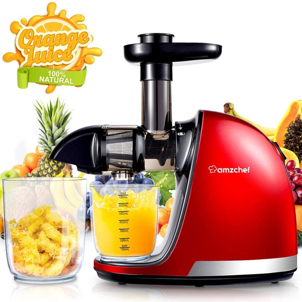 AMZCHEF Juicer ช้าคั้นน้ำผลไม้ Masticating คั้นน้ำผลไม้แยกกากเครื่องมืออาชีพที่เงียบสงบมอเตอร์ / ฟังก์ชั่นย้อนกลับคั้นน้ำผลไม้กดเย็นด้วยแปรงสำหรับผลไม้สารอาหารสูงและน้ำผัก