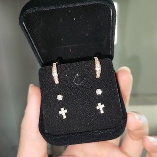 Galaroom Jewelry ต่างหูเพชรเพชรสวิสcz รุ่น Classy hoops+G0.10ct+Eve Studs