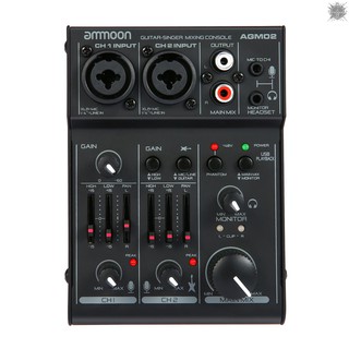 ammoon agm 02 mini 2 - channel อุปกรณ์การ์ดเสียงดิจิตอลแบบผสม 2 - band eq built - in 48v