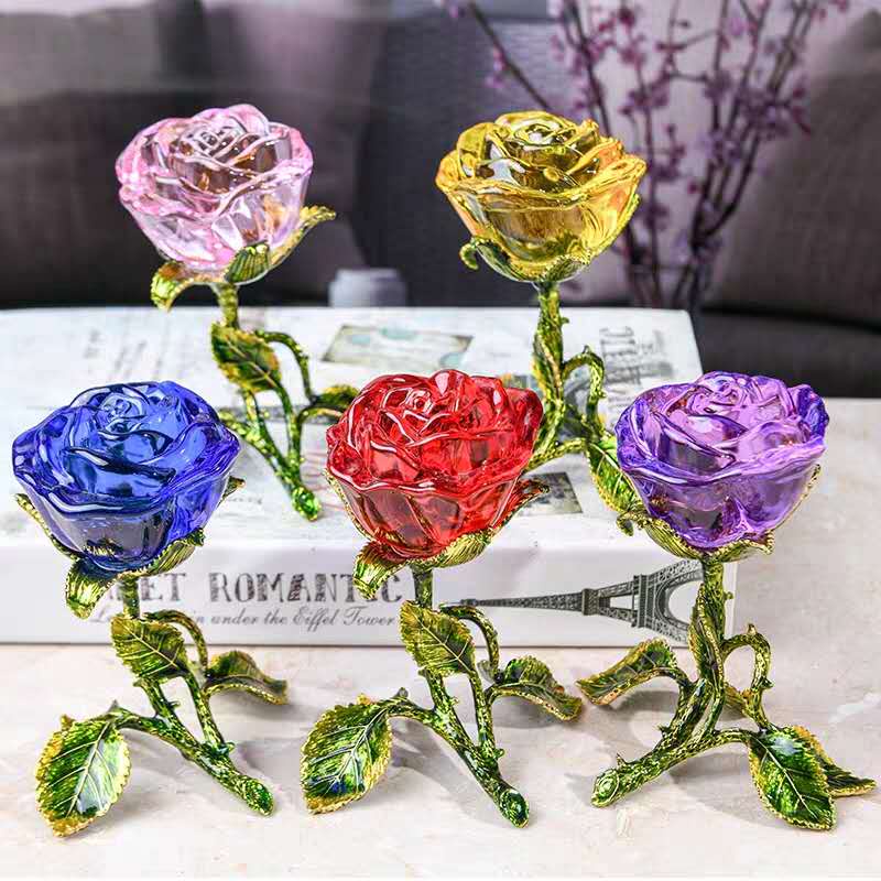 ประณีตคริสตัล Rose ดอกไม้ Figurine Craft สะสมสําหรับ Xms วันเกิดวันวาเลนไทน์งานแต่งงานตกแต่งบ้าน