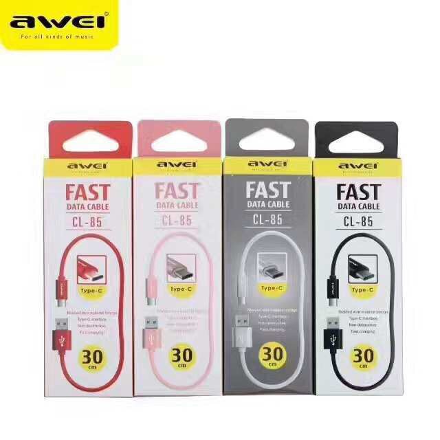 AWEI สายชาร์จแบบสายสั้นแบบผ้า มีทั้ง IOX/samsung/tpye-c ความยาว 30cm สี