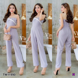 AK 11990 Jumpsuit จั๊มสูทขายาวอกสลับสีทูโทน