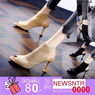 รองเท้าส้นสูงเปิดส้น  รองเท้าส้นเข็ม สูง 8cm size 38-40 ใส่แล้วเรียวสวยจ้า(830)