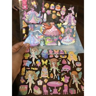 สติ้กเกอร์แต่งตัวเจ้าหญิง ภาพนูน ชุดละ 2 แผ่น ขนาด 25x21cm สติกเกอร์แต่งตัวเด็ก DIY สร้างสรรค์สองชั้นเปลี่ยนเสื้อผ้าเด็ก