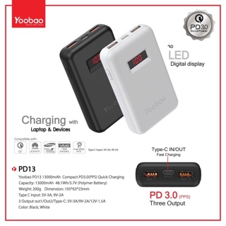 POWER BANK YOOBAO PD13 13,000 MAH PD &amp; QC 3.0