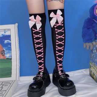 🔥Sale🔥ถุงน่องลายกระดูกแต่งโบว์ Socks Tights Gothic พร้อมส่ง