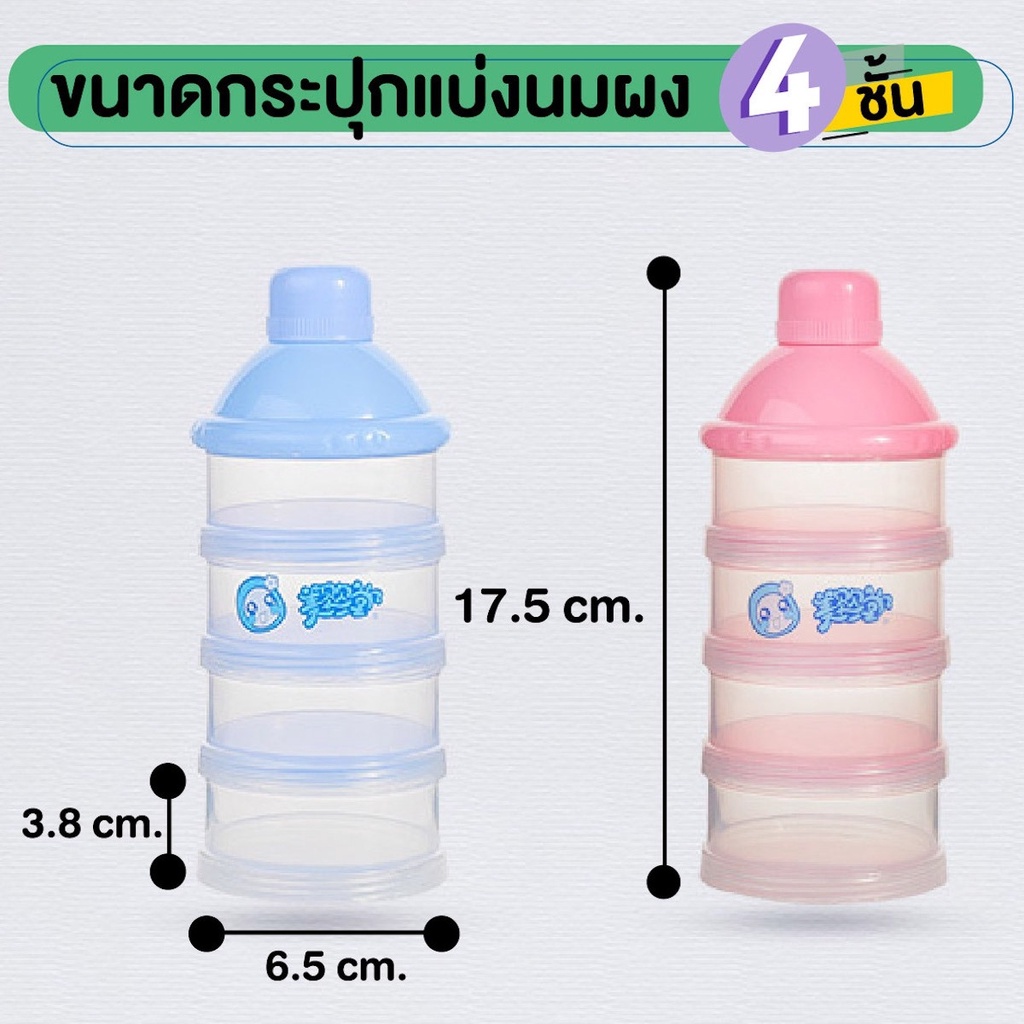 กระปุกแบ่งนมผง 4 ชั้น มีฝากรวยสำหรับเท สำหรับพกพา BPA FREE สามารถนึ่งฆ่าเชื้อได้ - รูปที่ 2