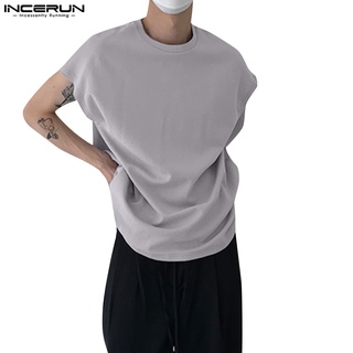 Incerun เสื้อกล้าม คอกลม แขนกุด ทรงหลวม สีพื้น สไตล์พื้นฐาน สําหรับผู้ชาย