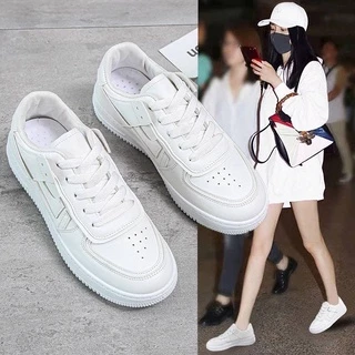 รองเท้าผ้าใบ รองเท้าผ้าใบ สีขาว หนังเทียม หนังนิ่ม น้ำหนักเบา สวมใส่สบาย ดีไซน์เก๋ มีรูระบายอากาศ H559