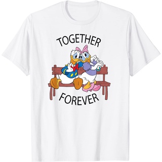 เสื้อยืดพิมพ์ลายเสื้อยืดDisney เสื้อยืด ลาย Donald and Daisy Together Forever สําหรับผู้ชาย และผู้ใหญ่ เสื้อยืดผู้ชาย -