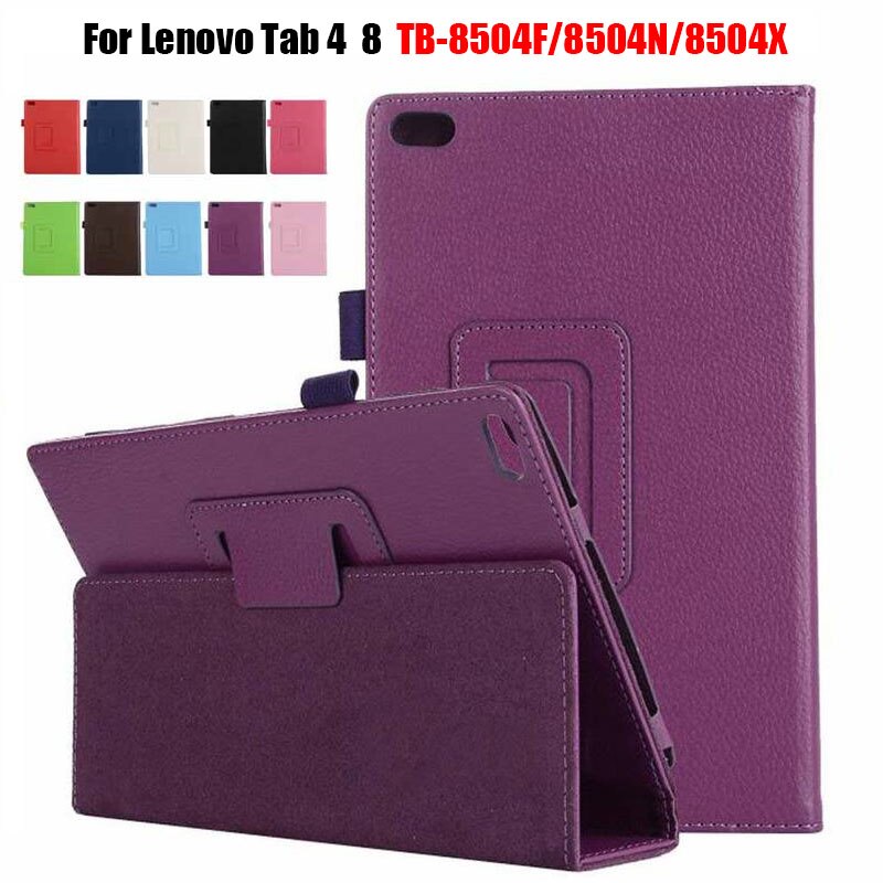 Lenovo Tab 4 8 2017 TB-8504 กรณี Case Flip Litchi PU Leather TB-8504F TB-8504N 8504X ฝาครอบป้องกัน เ