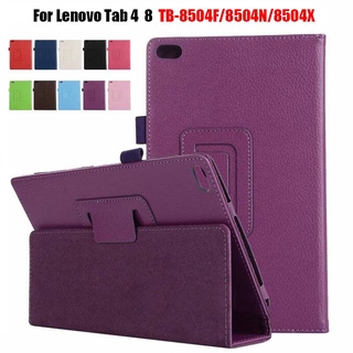 Lenovo Tab 4 8 2017 TB-8504 กรณี Case Flip Litchi PU Leather TB-8504F TB-8504N 8504X ฝาครอบป้องกัน เคส หุ้ม ซองหนัง