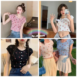 Ey_shop688​🔥พร้อมส่ง🔥ผ้าไหมพรมแขนสั้นคอกลมหลายดอก 7206#💕