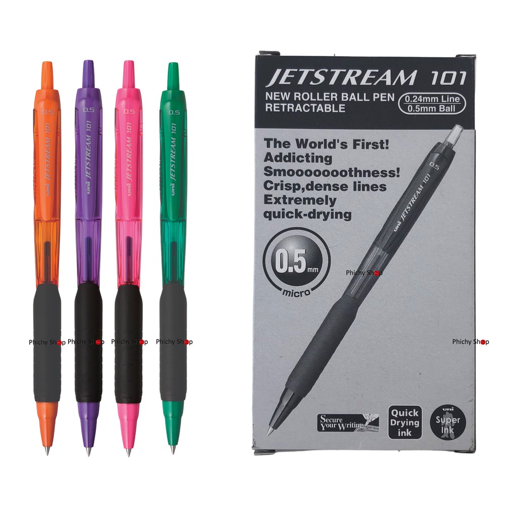 🇯🇵ปากกา UNI เจ็ทสตรีม SXN-101C-05 หมึกน้ำเงิน คละสี จำนวน 12 แท่ง