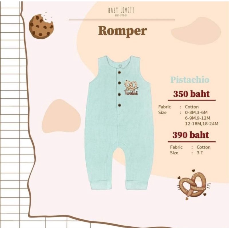 Baby Lovett "Cookies Collection" Romper [Pistachio] Size 12-18M เบบี้โลเวต คุกกี้ รอมเปอร์ สีพิสตาชิโอ (สีเขียว) 12-18M