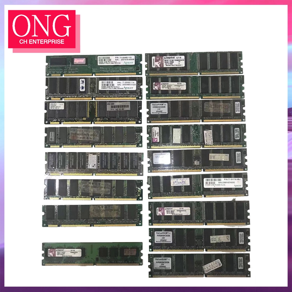 64mb SD RAM/DDR1/DDR2 ใช้หน่วย kingston/apacer/hyundai PC133/PC400/PC800