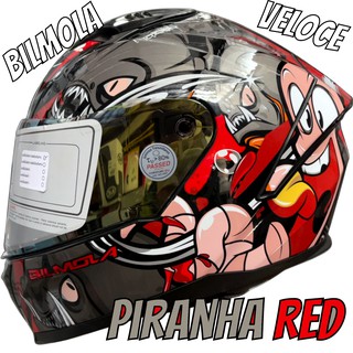 BILMOLA VELOCE Piranha Red [ เต็มใบ ] [ แว่นชั้นเดียว ] [ นวมถอดซักได้ ] [ มีช่องเว้า ] [ กิ๊ฟล็อค ]