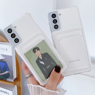 เคสโทรศัพท์มือถือแบบนิ่ม ใส พร้อมช่องใส่บัตร สําหรับ Samsung Galaxy S10 S20 S21 S22 S23 Plus Note 10 20 Ultra