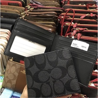 พร้อมส่ง แท้ 🇺🇸💯% New Coach กระเป๋าสตางค์ ผู้ชาย รุ่น ID BILLFOLD WALLET IN SIGNATURE CANVAS F66551 CHARCOAL