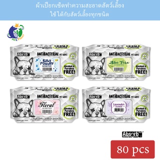 Absorb Plus Pet Wipes ผ้าเปียก เช็ดทำความสะอาดสัตว์เลี้ยง 80แผ่น(15x20cm)/ห่อ