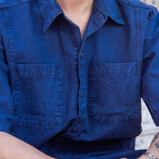 (จันทร์ดีหม้อห้อม) เสื้อหม้อห้อมคอเชิ้ตแขนสั้น 4 กระเป๋า