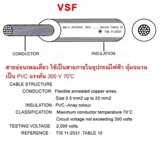 สายไฟ VSF THAI UNION มาตรฐาน มอก. 0.5 - 4 Sq.mm ตัดยาว 10 เมตร