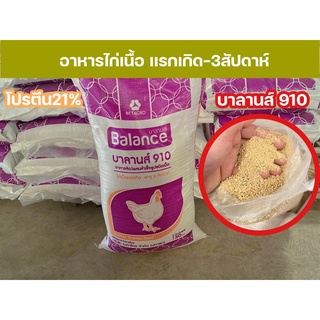 บาลานส์ 910 อาหารไก่เนื้อ สำหรับไก่เนื้อแรกเกิด-อายุ 3 สัปดาห์ บรรจุกระสอบละ15กิโลกรัม เเละ 30 กิโลกรัม โปรตีน 21 %