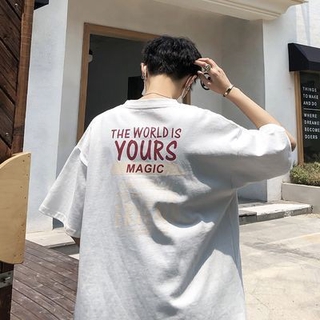 ผ้าฝ้าย 100% แขนสั้นผู้ชายเสื้อยืดสไตล์ฮาราจูกุแนวโน้มเกาหลีน้ำแบรนด์ ins ตาข่ายสีแดงแขนสั้นเสื้อผ้าป่าหลวม