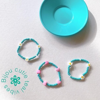 (พร้อมส่ง) Bijou cutie teal vibes กำไลลูกปัดยืด