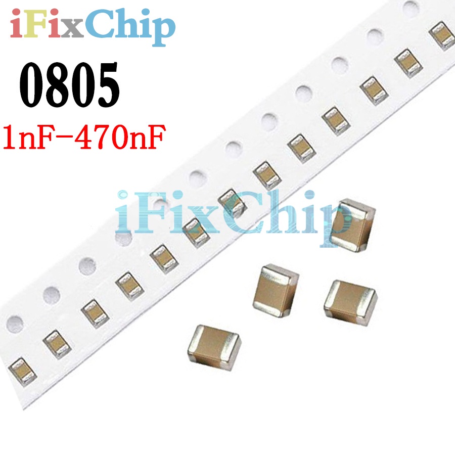 ชิปตัวเก็บประจุฟิล์มเซรามิค SMD 0805 1nF-470nF 1.5nF 2.2nF 4.7nF 6.8nF 10nF 47nF 100nF 50V 100 ชิ้น
