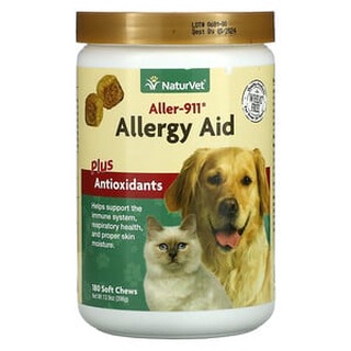 Allergy Aid 180 ชิ้น เสริมภูมิ แพ้ อาหาร คันเกา เห็บ หมัด คัน ผดผื่น ขนร่วง วิตามิน แมว หมา สุนัข Naturvet