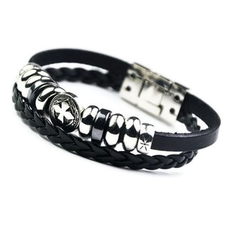 FulluStyle สร้อยข้อมือหนัง สายรัดข้อมือแฟชั่น Cross กากบาท Made in korea (สีดำ)