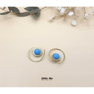 Little ME Jewelry , ต่างหูเรียบประดับหินแท้ แบบวงกลม สินค้าทำมือ ของขวัญ Handmade circular earring with turquoise stone