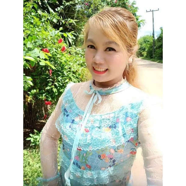 เดรสสีฟ้าพิมพ์ลายดอกไม้ งานป้ายLove Lady ไซส์2xl