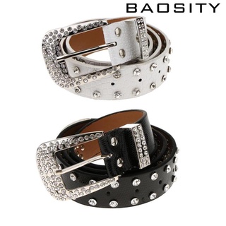 [Baosity*] Womens Western Crystal Belt, Crystal Embellished Leather Belt, Rhinestone Sparkling, Black, Cowgirl Belt Punk Belt, Adjustable Jeans Belt Pin Buckle