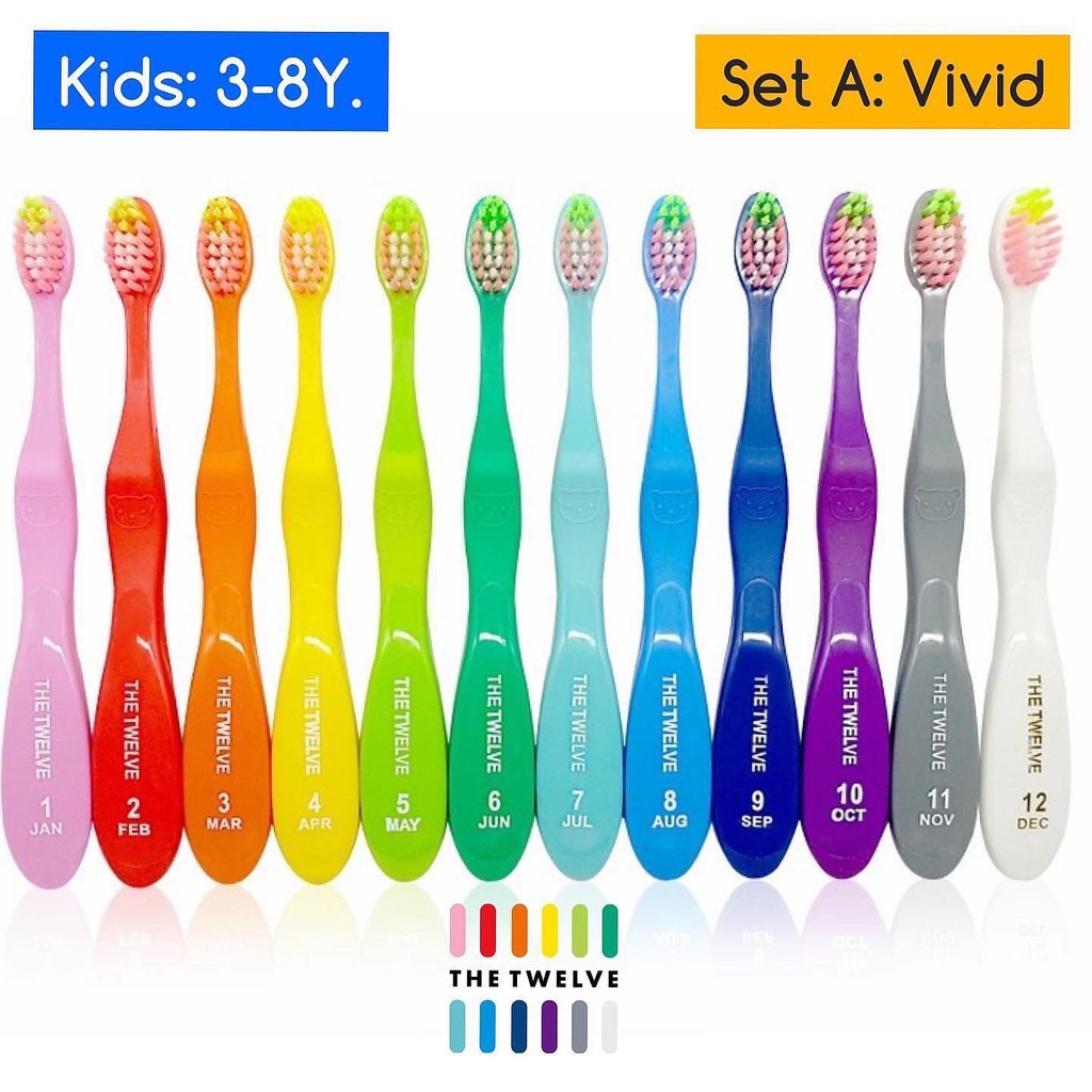 -พร้อมส่ง- แปรงสีฟันเด็ก The Twelve นำเข้าจากเกาหลี   แปรงสีฟันสีRainbow   12สี12ด้าม รุ่นเด็กโต 3-8ขวบ