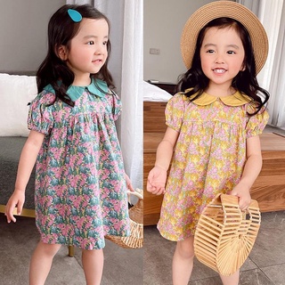 Kids Girls Korean Children Casual Loose Cute Printed Puff Sleeve Doll Collar Dress