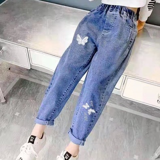 🌟Jeans🌟กางเกงยีนส์เด็กผู้หญิง 2021 สาวใหม่ สไตล์เกาหลี สไตล์ฝรั่ง กางเกงเด็กโต กางเกงลำลองทรงหลวม